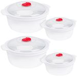 BELLE VOUS 4 Pack of Microwave Food Containers with Steam Vent Lids - 800-1300ml/27-44oz BPA-Free Round Cooking Pots - Food Cookware/Storage Bowls with Steam Control Valves - Freezer/Dishwasher Safe