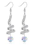 HAIAISO Crystal Dangle Earrings Long Drop Earrings For Women, 925 Sterling Silver Fishhook Earrings, Spiral Ribbon Multi Teardrop Sparkly Crystal Drop Dangly Earrings Jewellery Gifts For Her-CZ