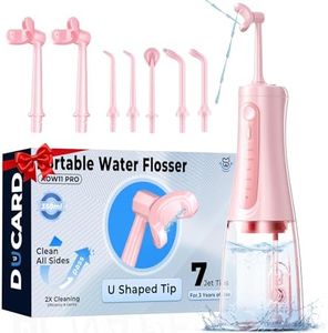 DUCARD Cordless Water Flosser for Teeth, U-Shaped Nozzle 360° Deep Clean, 5 Modes 7 Jet Tips for Adult & Child, 350ML Tank, Portable Rechargeable Oral Irrigator for Braces, Travel & Home (Blush Pink)
