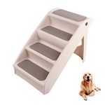 Gluckluz Pet Stairs 4 Steps Folding Dog Ladder Cat Ramps for High Bed Sofa Tall Couch Chair Car Indoor Kitten Puppy Walk Indoor Outdoor (Beige)