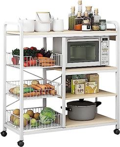 CULOTOL 4-Tier Kitchen Storage Shelf with Baker's Rack,Microwave Oven Stand, Vegetable Basket, Microwave Cart, Microwave Stand or Coffee Bar Table Organizer, for Spice, Pots and Pans Organizer