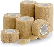 6 Pack, Self Adherent Cohesive Tape - 1” 2" 3" x 5 Yards Combo Pack, (Light Tan Shade) Self Adhesive Bandage Rolls & Sports Athletic Wrap