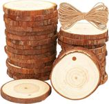 30Pcs Wooden Discs, BetterJonny 6-7cm Round Wooden Log Discs Kit with Hole Unfinished Wooden Circles with Twine Raw Craft Wood Kit for DIY, Crafts, Wedding, Christmas Decoration