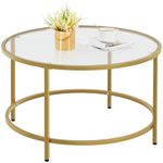 Yaheetech Round Coffee Table, Tempered Glass Living Room Table with Protective Foot Pads & Metal Structure for Living Room, Mustard Gold