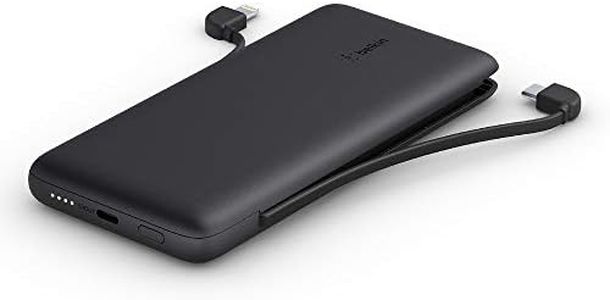 Belkin BOOSTCHARGE Plus 10K Portable Charger Power Bank (10,000 mAh with Integrated Lightning (MFI) and Integrated USB-C Cables and Additional USB-C Charging Port) - Black