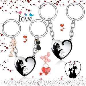 4 Piezas Llavero de Pareja de Gatos, Colgante Gato de Acero Inoxidable, Collar Vintage Parejas Animal Gato, para Los Amantes de Los Amigos Regalo