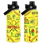 SANDJEST Softball Gift Water Bottle With Lid, 32oz Insulated Stainless Steel Sport Bottles - Gift for Softball Players Fan Coach