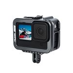 TELESIN Action Camera Video Cage Compatible with GoPro Hero 9 Black Vlog Case Housing Aluminum Alloy with Dual Cold Shoe Mount Charging Port For GoPro Hero 10 9 Black Accessories