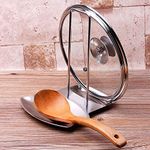 Lid and Spoon Rest Shelf,Pan Pot Cover Lid Rack Stand Organizer,304 Stainless Steel Pan Lid Organizer Storage Soup Spoon Rests Utensils Kitchen Decor Tool (Silver)