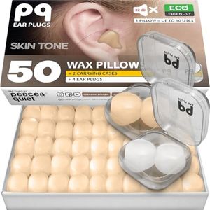 PQ Wax Ear Plugs for Sleep - 50 Beige Silicone Wax Earplugs for Sleeping & Swimming - Gel Ear Plugs for Noise Cancelling & Ear Protection - Sleeping Earplugs with Sound Blocking Level 32Db, 50 Pillows