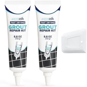 PentaUSA Grout - Premixed Grout Repair Set, 8.8 oz, 2 Pack Tile Grout Tubes, Repairs and Renews Tile Grout in Bathroom and Kitchen, Odorless and Safe Formula - 2 Pack (White)