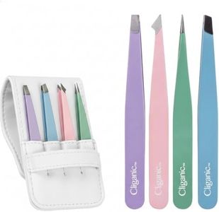 4-Piece Professional Tweezers Set with Case | Stainless Steel | Best Precision for Eyebrow, Splinter & Ingrown Hair Removal | Includes: Slant, Straight, Point & Point/Slant