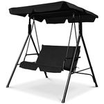 DORTALA 2-Person Porch Canopy Swing, Patio Swing Loveseat with Weather-Resistant Steel Frame and Adjustable Canopy, Outdoor Swing Glider with Soft Cushion & Backrest for Garden, Backyard and Poolside, Black