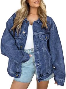 AUTOMET Womenss Jean Jacket Denim Long Sleeve Oversized Button Down Shirts Trendy Fall Fashion Winter Clothes Country Concert Travel Outfits with Pockets 2024 Dark Blue XL