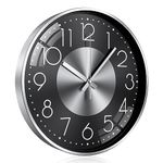 TOKTEKK Wall Clock 30.48cm Silent Non Ticking Clock Modern Wall Clocks Battery Operated for Living Room, Aluminium Round Decorative Clocks for Bedroom Kitchen Office Home Decor(Silver Black Number)