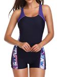 sand's coast Women's Boyleg Sport Pro One Piece Swimsuit Athletic Racerback Bathing Suit Swimwear for Teens (Purple, US 10(M))