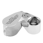 40x Illuminated Jeweler LED UV Lens Loupe Magnifier with Metal Construction and Optical Glass, with Kare and Kind Retail Package (40x,25mm) (40x25mm, Silver)