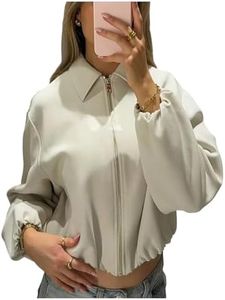 SweatyRocks Women's Bomber Jackets Pilot Coats Zip Up Motorcycle Streetwear Outerwear Fall Lapel Jacket Beige Medium