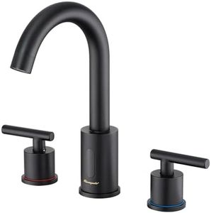 Charmingwater Touchless Bathroom Faucet for 3 Hole, 8 Inch Widespread Bathroom Sink Faucet with Automatic Sensor, 2-Handle Basin Mixer Vanity Taps with 360° Swivel Spout, Matte Black