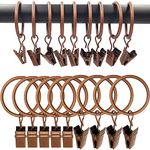 AMZSEVEN 100 Pack Curtain Rings with Clips, Drapery Clips with Rings, Drapes Rings 1.26 in I D, Fits up to 1 in Curtain Rod, Antique Copper