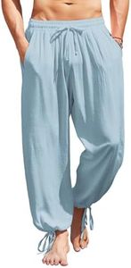 COOFANDY Men's Cotton Linen Pants Casual Yoga Harem Pants Beach Baggy Hippie Boho Pants Blue