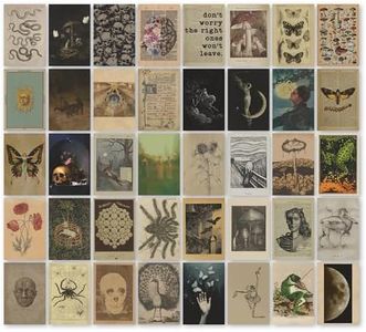 97 Decor Vintage Posters for Room Aesthetic - 40pcs Vintage Art Wall Collage Kit, Fairycore Room Decor, Witch Goblincore Pictures Cottagecore Posters for Teen College Dorm Bedroom Decoration (4"x6")