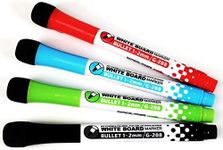 Glassboard Studio Fine Tip Dry Erase Assorted Colored Markers with Magnetic Eraser Cap and Low Odor Ink for White Boards at School, Work, or Home - Includes Black, Red, Green, & Blue (4-Pack)