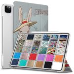 DuraSafe Cases for iPad PRO 12.9 Inch 2021 5th 2020 4th Generation [ Pro 12.9 5 4 ] A2378 A2461 MHNR3HN/A MHNT3HN/A Printed Slim Lightweight PC Dual Angle Stand Clear Flip Back Cover - Bunny Hat