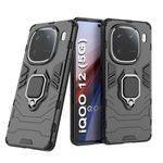 CEDO Rugged iQOO 12 (5G) Defender Case | Rotating Ring Holder & Kickstand in-Built | Military Grade Armor | Bumper Back Cover (Black)