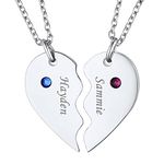 FindChic 2 Friendship Necklaces for Girls with Birthstones Personalized Best Friends Name Heart Puzzle Pendants Stainless Steel Custom Engraved Jewelry for Couple BFF