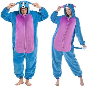 PARTTELY Adult Unisex Onesie Pajamas Halloween Costume -Halloween Cosplay Suit Animal One Piece Sleepwear Homewear (US, Alpha, XX-Large, Regular, Regular, Blue-Dog)