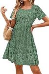 OUGES Womens Summer Spring Dresses Square Neck Short Sleeve Casual Floral Dress Ladies Sundress with Pockets(Floral03,XL)