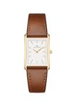 Daniel Wellington Bound Watch, 32x22 Women Wristwatch with Durham Brown Leather Band, White Dial with Gold 316L Stainless Steel