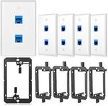 5 Pack Ethernet Wall Plate 2 Port Cat6 Outlet Jack RJ45 Keystone 2Port with Low Voltage Mounting Bracket Network Cables Inline Coupler Wires Connector Date Box Cover Double Blue