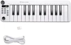 Mini MIDI Keyboard, 25 Key MIDI Controller for Beginner with Dual-Channel Keyboard, Knob, Joystick, Built-in MIDI Clock, LED Display (White)