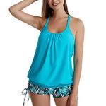 IHCEMIH Swimming Costume Women Tankinis Sets Push up Tummy Control High Waisted Swimwear Swimsuits Bathing Suit Beach Wear Women's String Two Pieces Blouson Tankini with Shorts for Ladies Blue M