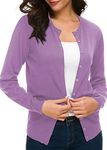 Urban CoCo Women's Long Sleeve Crew Neck Button Down Knit Cardigan Sweater (L, Light Purple)