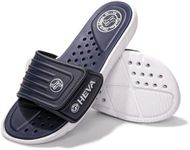 HEVA Men's Slide Sandals Fashion Open Toe Beach Pool Slippers, Navy White01, 10 UK