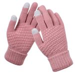 Tomorrow Winter Touchscreen Magic Gloves - Unisex Warm Stretch Knitted Wool Mittens with Touch Screen Capability, Woolen Comfort Full-Fingered Protection - Stylish Solid Knit, Double Layered (Pink)