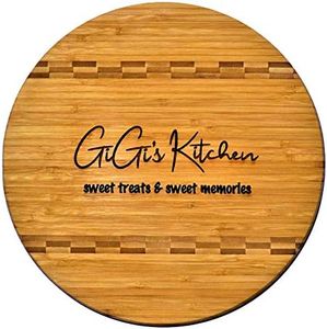 Gigi Gift - Bamboo Butcher Block Inlay Engraved Cutting Board - Gigi’s Kitchen Sweet Treats & Sweet Memories - Design Decor Birthday Mothers Day Christmas Best Grandma Mom Ever GK Grand (11.75 Round)