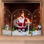 CHRISTOW Christmas Fireguard Fireplace Screen, Arched Metal Mesh Fire Screen H49cm (Santa Claus)