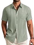 COOFANDY Mens Shirt Short Sleeve Casual Lightweight Summer Shirt Regular Fit Beach Top with Pocket Hellgrün 3XL