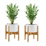 2-Pack Plant Stand, Mid-Century Modern Flower Pot Holder, Flower Pot Holder, Bamboo Adjustable Flower Pot Holder, Indoor Bamboo Modern Plant Holder, Fits Pot Size of 20-30 CM (Plant Pot NOT Included)