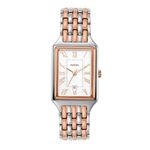 Fossil Raquel Women's Watch with Rectangular Case and Stainless Steel Bracelet or Leather Band, Rose Gold/Silver, One Size, Raquel 3 Hand Date Watch - ES5222