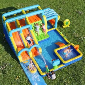 Roygym Inflatable Water Park with Dual Water Slides, 16.4FT Extended Slip and Slide & Climbing Wall, Large Backyard Water Slide with 750W Blower for Kids