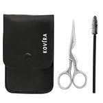 Kovira Eyebrow Scissors and Eye Brow Spoolie Brush for Shaping and Trimming Eyebrows - 3.5 Inch/8.9cm Scissor Overall Length - Japanese Stainless Steel Sharp Blades - Brush for Eyelash Extension