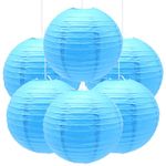 Ruidee 6Pcs Paper Lanterns Decorative Round Hanging Paper Lanterns for Birthday, Wedding, Christmas Xmas, Bridal, Home Decor, Party Decoration（12in/Sky Blue）