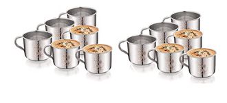 Yes kitchen Stainless Steel Laser Design Royal Steel Tea Cup/Coffee Cup,Set of 12 Piece, Sliver,140ml