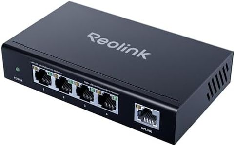 Reolink Haute Vitesse et Stabilité 4+1 Ports Commutateur PoE avec Adaptateur 65W pour Maison & Entreprise, Boîtier Métallique, Montage Mur/Bureau, Norme IEEE 802.3af/at ; Modèle RLA-PS1E