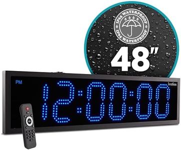 Ivation Oversized 48" Outdoor Waterproof Digital Clock, Auto Time Sync - LED Digital Clock with Large Multi Function Display - Stopwatch, Timer, Alarms, Temp & Date - Wall or Chain Mount (Blue)